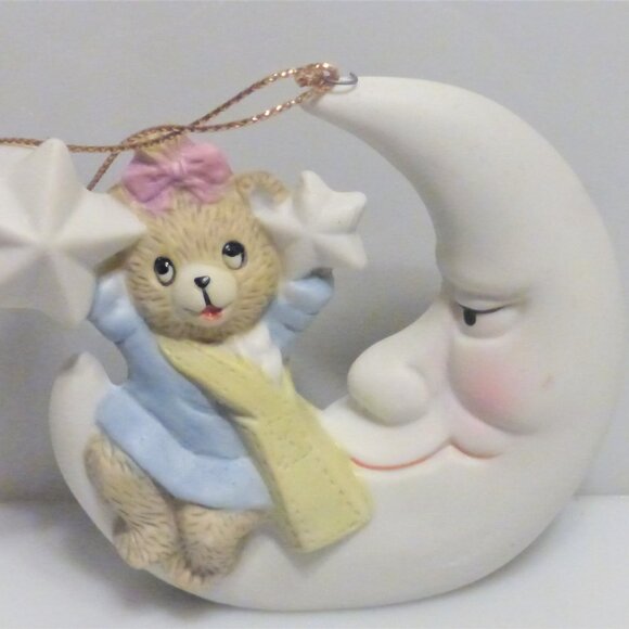 Nobel Ball BEAR MOON Christmas Ornament Light Up Hand Painted Vintage Teddy Bear - Picture 5 of 7